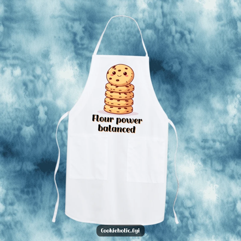 Funny Apron: A cookie balances on a tall stack of cookies, adding humor to kitchen adventures and baking sessions.