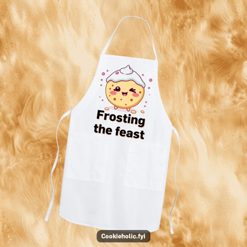 Funny Apron: A Kawaii cookie character winks playfully while scattering frosting, ready for kitchen fun.