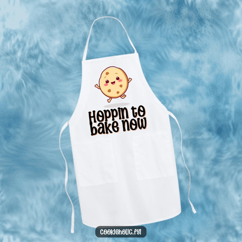 Funny kawaii apron with a cookie character in a happy hop, perfect for a baker who brings sweetness and joy.