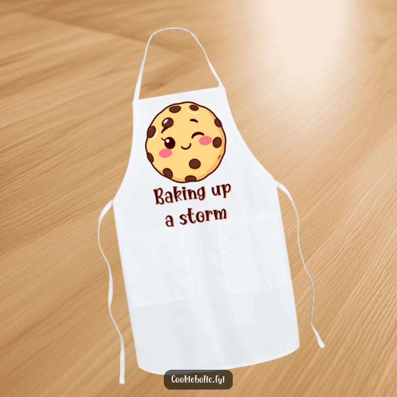 Funny winking chocolate chip cookie apron, perfect for chefs and bakers who want to add playful humor to their kitchen attire.