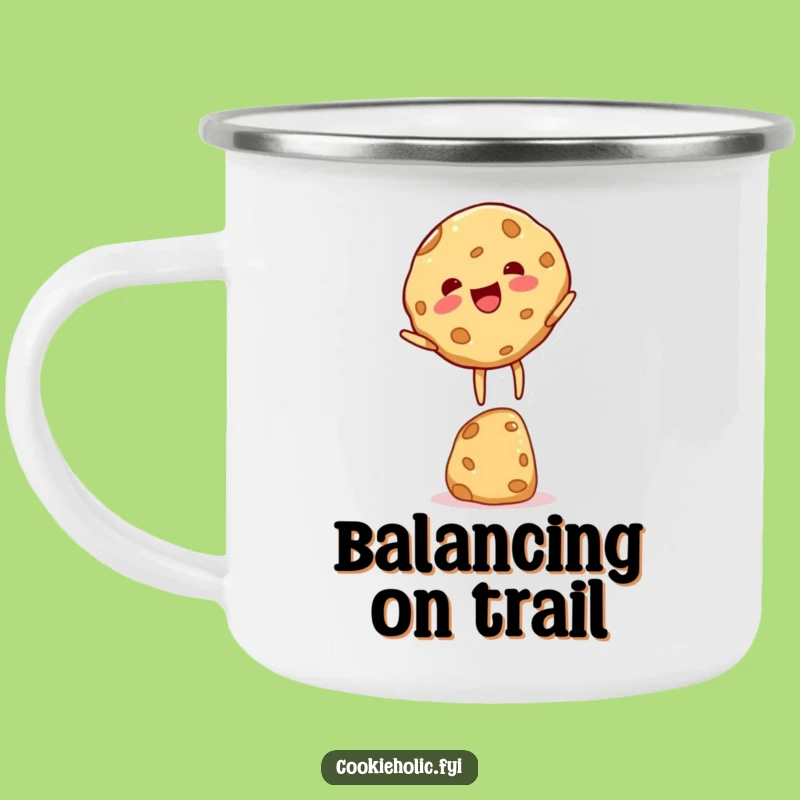 Funny Cookie Character Camping Mug: Delightful Balancing Act, Hilarious Gift for Outdoor Adventures