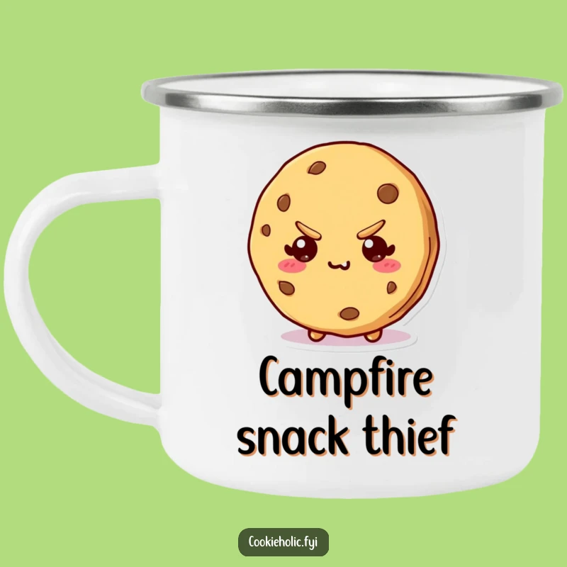 Funny Kawaii Cookie Bite Camping Mug: Outdoor Mischief Character Fun, Perfect Funny Gift