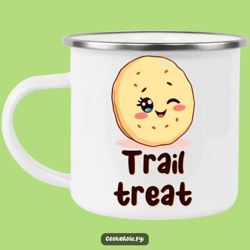 Funny Kawaii Cookie Camping Mug: Durable Winking Shortbread, Perfect Gift for Sweet Adventures!