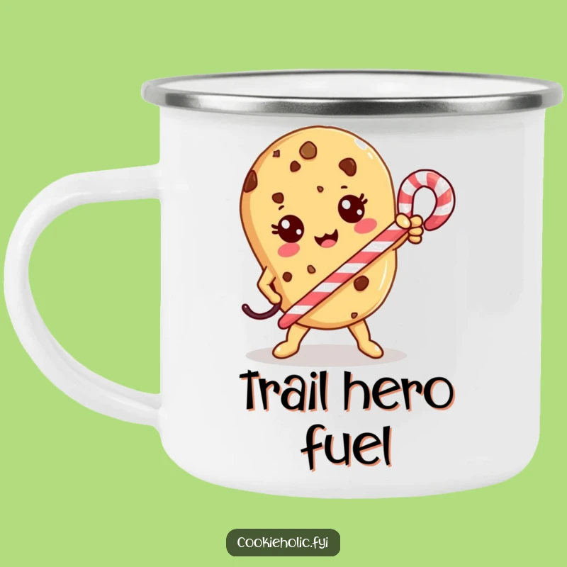 Funny Kawaii Cookie Hero Camping Mug: Outdoor Bravery, Adventurous Gift!
