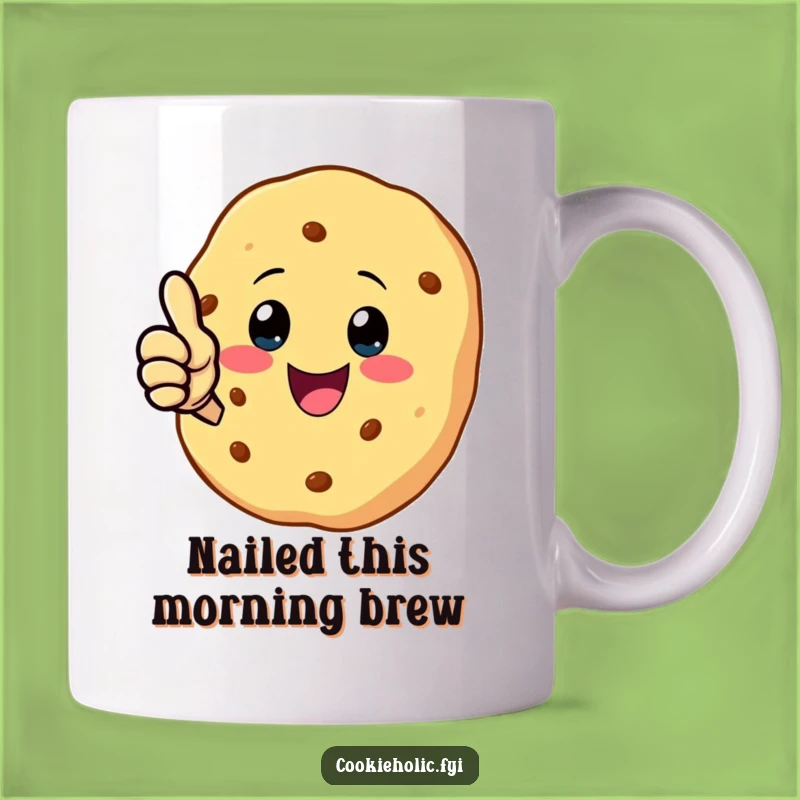Funny Kawaii Cookie Thumbs Up Mug: Positive Character Design, Excellent Funny Gift
