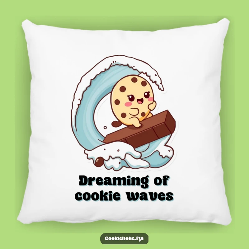 Funny Kawaii Cookie Surfer Pillow: Hilarious Cookie Character Chocolate Chip Wave Accent Pillow
