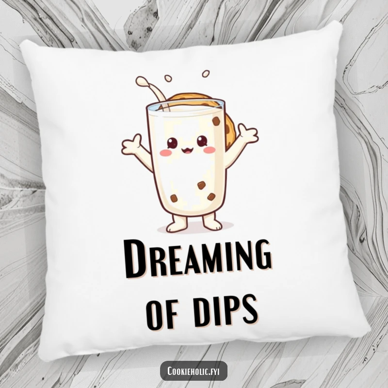 Funny pillow featuring a cookie character hugging a large glass of milk, embodying pure joy and companionship.