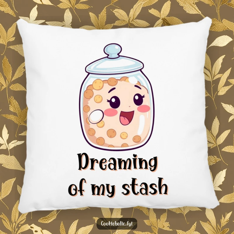 Funny Pillow: Cookie jar character peeks from its lid with a delighted expression. Soft, cuddly, and funny gift.