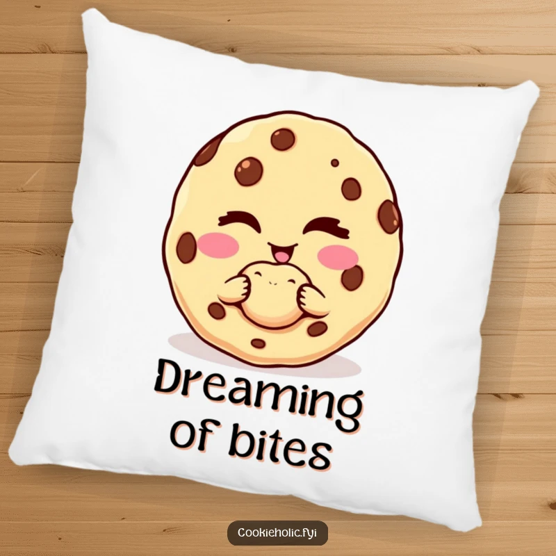 Funny pillow showcasing a cookie character winking mischievously while offering a tempting, perfect bite.