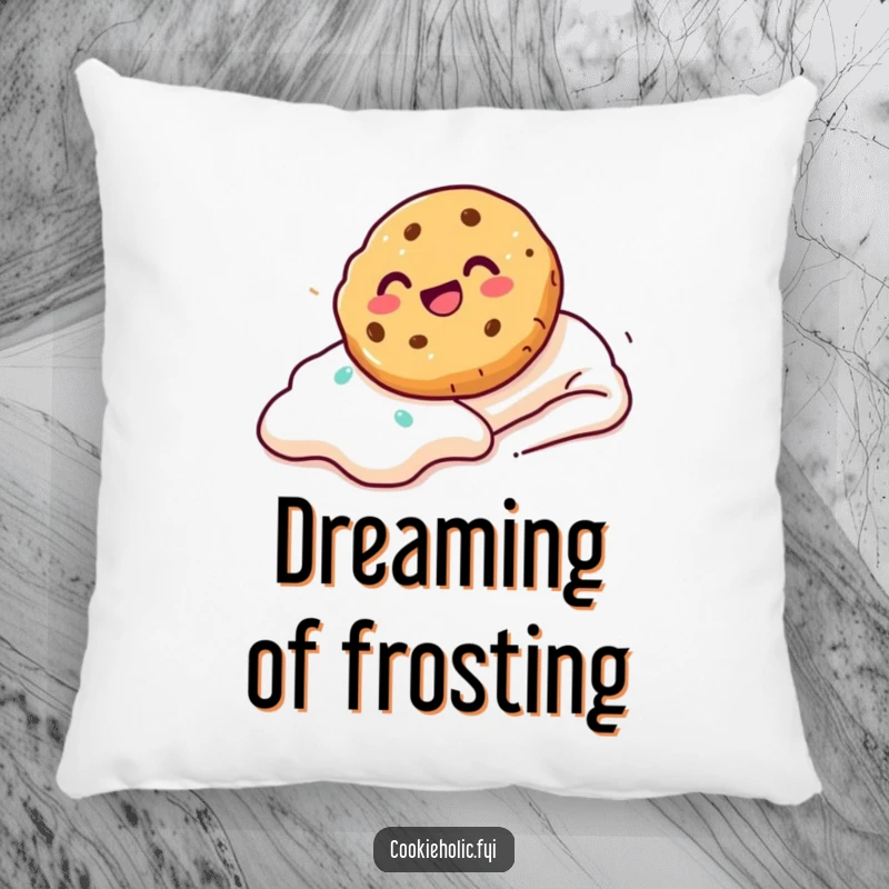 Funny Pillow featuring a cookie sliding down a frosting slope with glee, embodying sweet adventure and comfort.