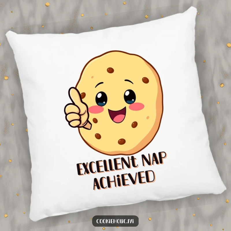 Funny pillow featuring a kawaii cookie character giving a big thumbs-up, adding a touch of cozy approval.