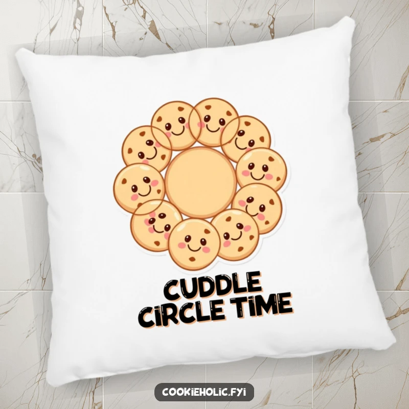 Funny cookie circle pillow featuring happy, smiling cookies forming a cozy circle, perfect for comfort.