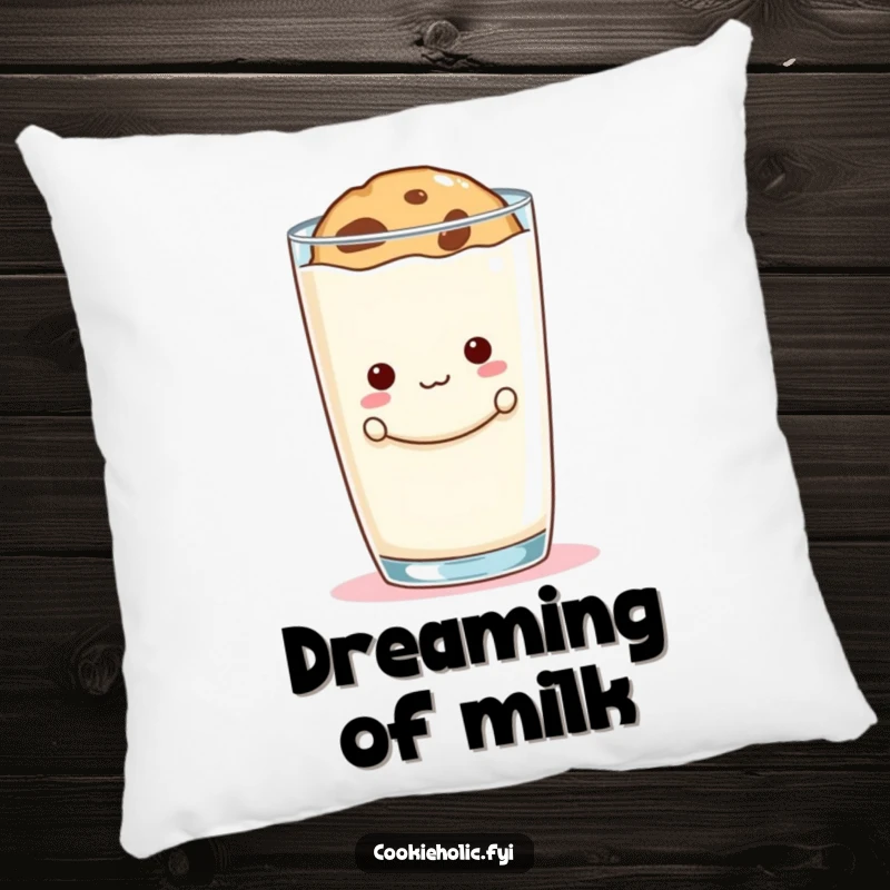 Funny cookie peek pillow featuring a mischievous cookie hiding behind a large milk glass, providing cozy, humorous comfort.