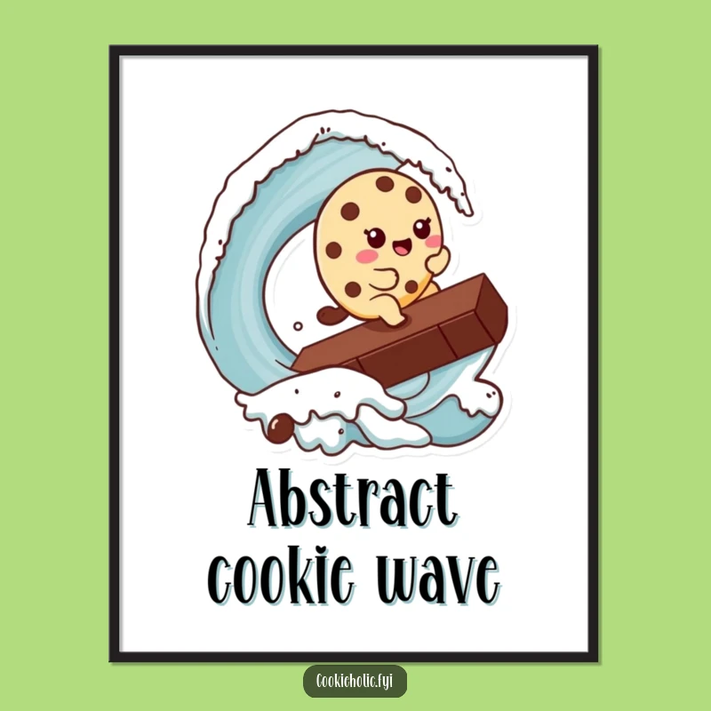 Funny Kawaii Cookie Surfer Digital Art: Hilarious Cookie Character Chocolate Chip Wave Print