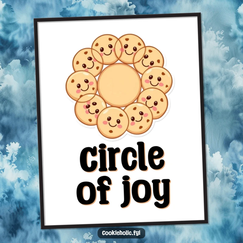 Funny cookie circle digital art print of happy, smiling cookies forming a cheerful and connected circle.
