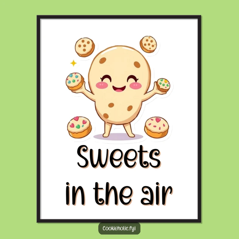 Funny Cookie Juggler Digital Art: Cookie Juggling Print, Instant Funny Gift Download