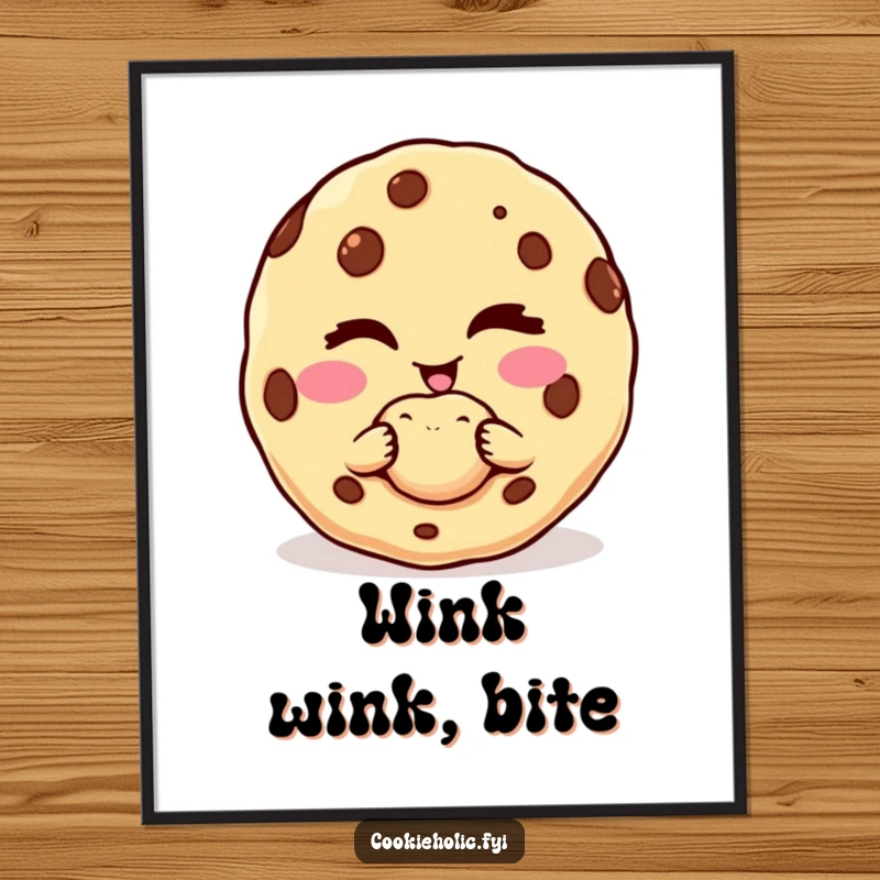 Funny digital art print of a cookie character winking and offering a perfect, delectable bite.