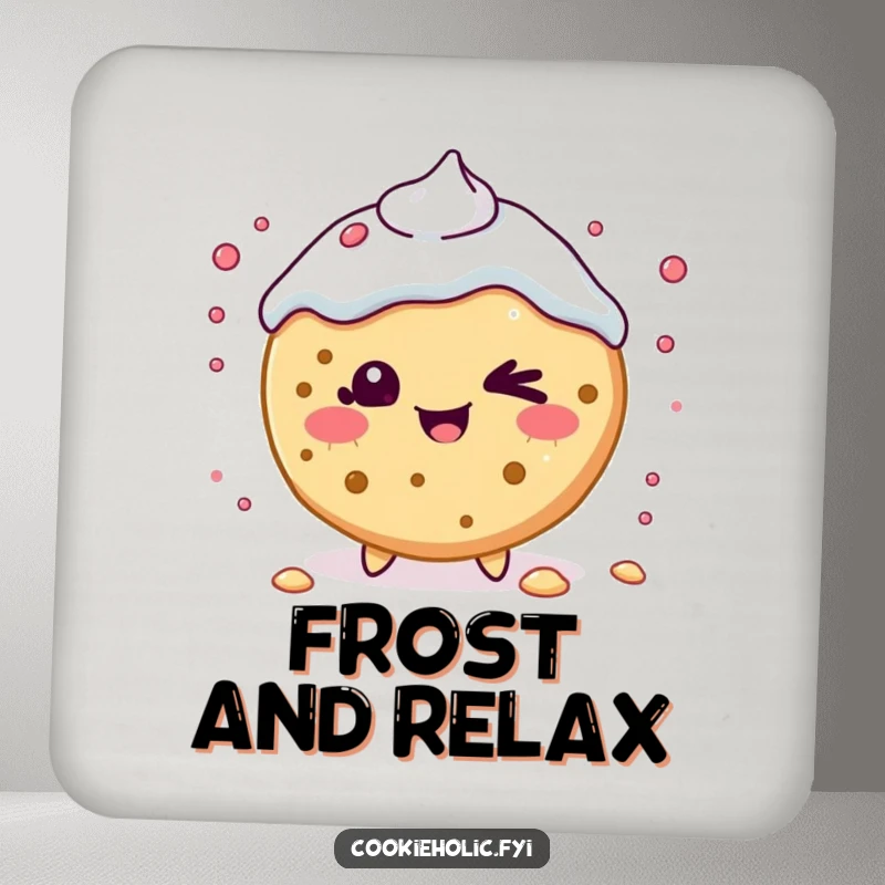 Funny Coaster: A Kawaii cookie character winks playfully while scattering frosting, adding a fun touch to tables.