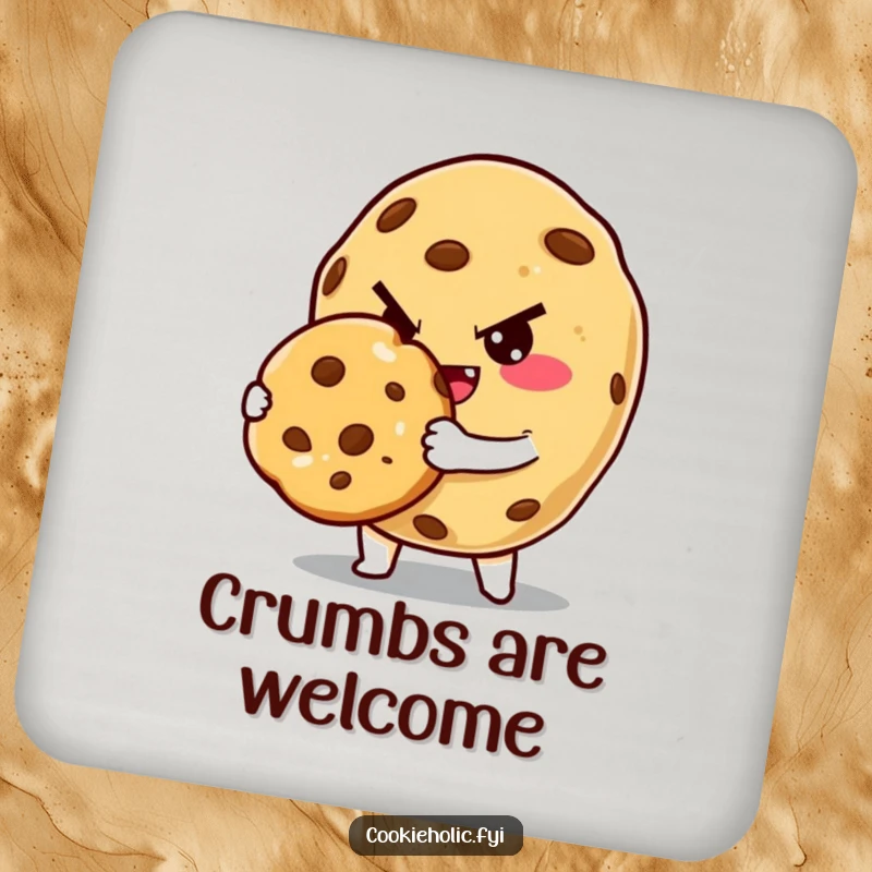 Funny Drink Coaster: A winking cookie character offers a baked cookie with a mischievous grin. A delightful funny gift.