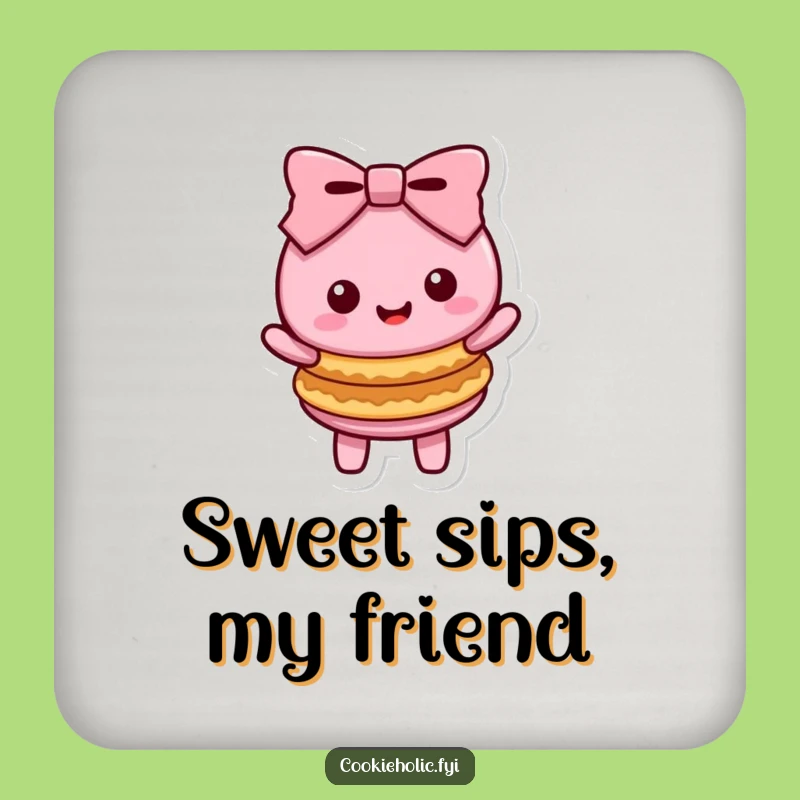 Funny Kawaii Macaron Bow Coaster - Cute Sweet Treat Character Protection