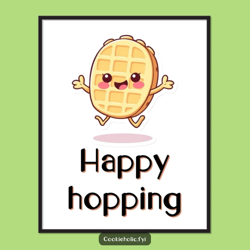 Funny Kawaii Waffle Poster: Cheerful Hopping Cookie, Perfect Gift for Happy Wall Art!