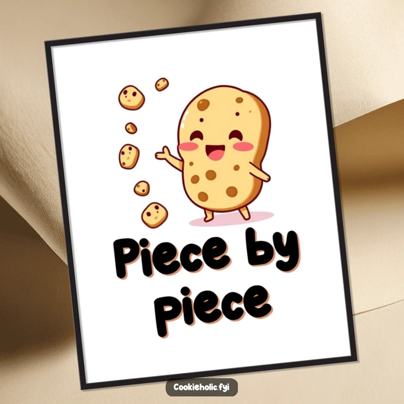 Funny Poster: A Kawaii cookie character performs an impressive juggling act with smaller cookie pieces, looking thrilled.