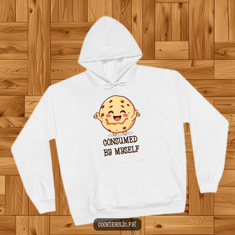 Funny Hoodie: A happy Kawaii cookie character takes a triumphant bite from itself, showing ultimate self-satisfaction.