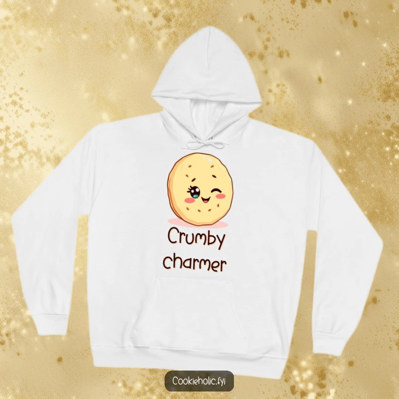 Funny hoodie featuring a Kawaii shortbread cookie character winking with a sprinkle eye, offering cozy sweetness and humor.