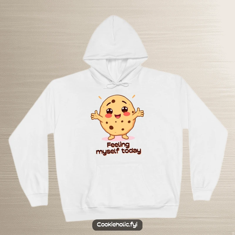 Funny Hoodie depicting a cookie in a comical, arms-outstretched pose, embodying pure, unadulterated silliness.