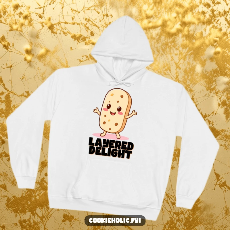 Funny hoodie featuring a Kawaii wafer cookie character smiling and doing a little shimmy, offering cozy fun and playful energy.