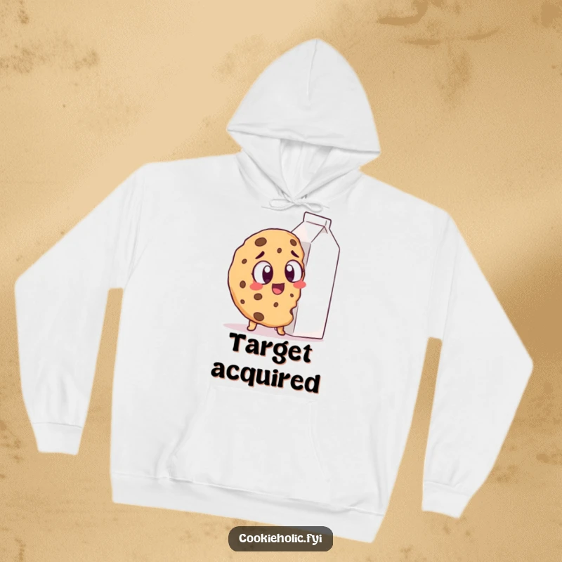 Funny Hoodie: A cookie with wide, excited eyes spots a giant milk carton, representing pure snack joy.