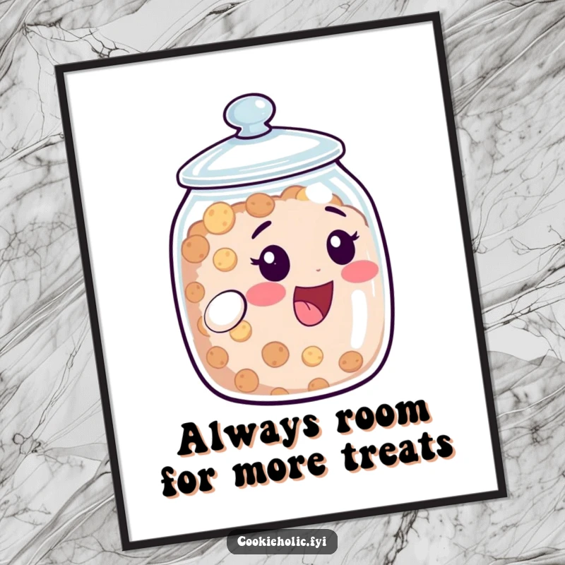 Funny Free Printable Wall Art: A cookie jar character with its lid ajar, peeking out with an expression of pure delight.
