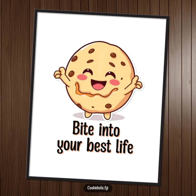 Funny Free Printable Wall Art: A Kawaii cookie character proudly taking a bite out of its own wonderfully delicious self.