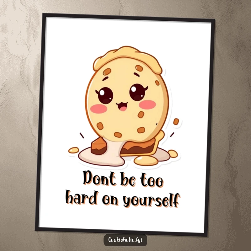 Funny Free Printable Wall Art: Cookie character with a comical surprised expression is falling into a delicious pie.