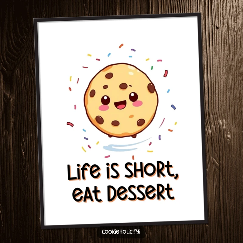 Funny Free Printable Wall Art of a cookie character spinning joyfully in a circle with sprinkles scattering all around, ready to display.