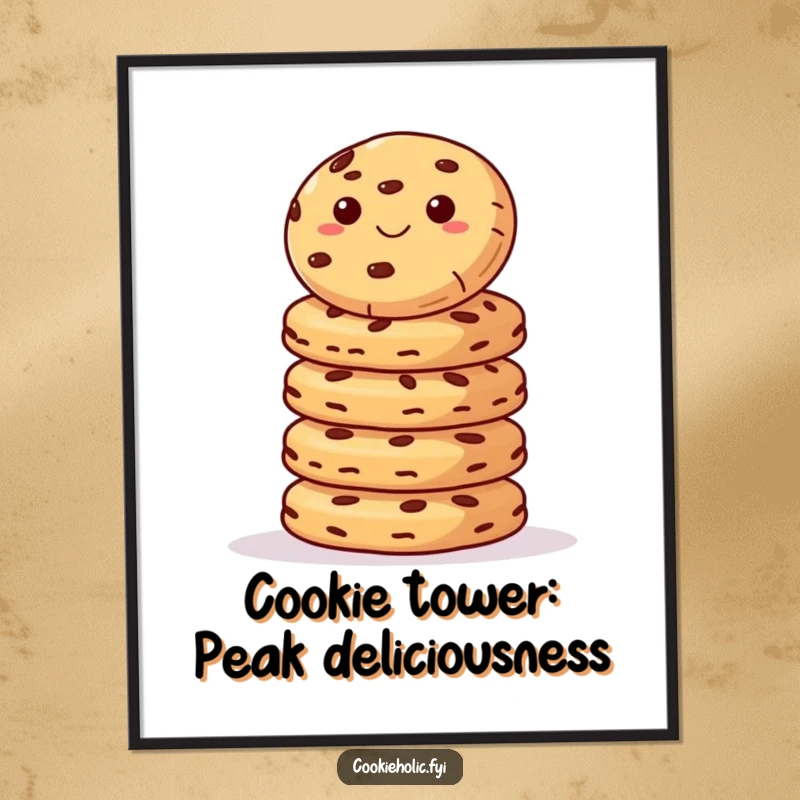 Funny Free Printable Wall Art: A single cookie artfully balanced on a massive stack of cookies, ready to adorn your wall.