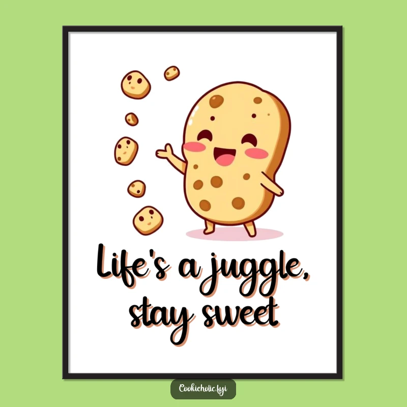 Free Printable Wall Art: Juggling Kawaii Cookie, Funny Downloadable Decor