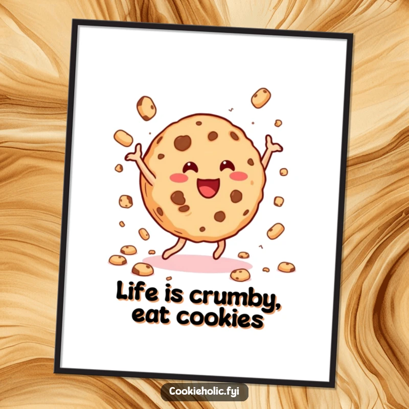 Funny Free Printable Wall Art: A cookie doing a jubilant dance, scattering crumbs, bringing infectious energy to any room.