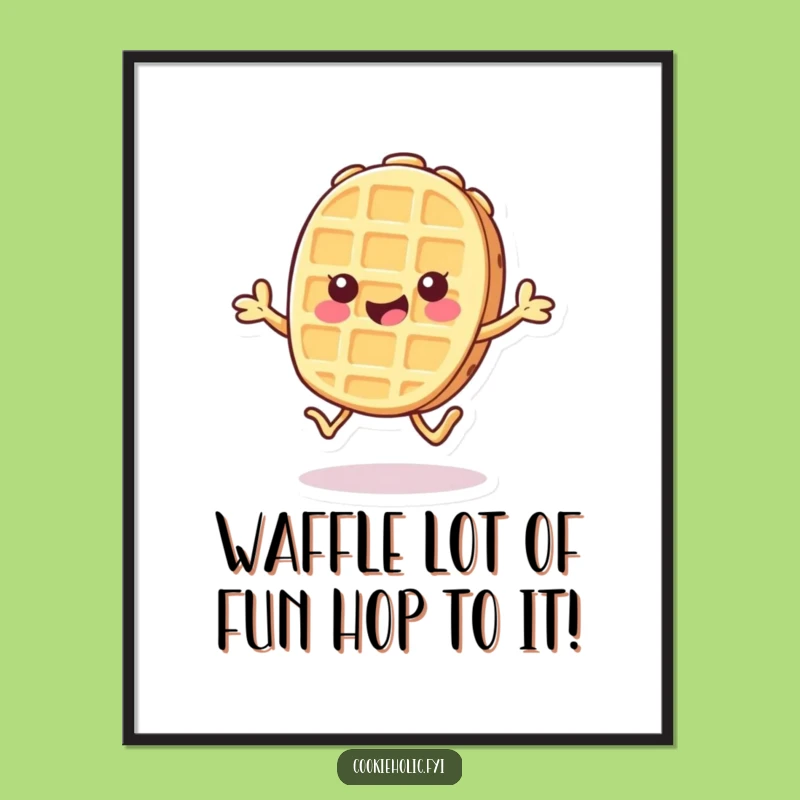 Funny Free Printable Wall Art: Hopping Kawaii Waffle, Cute Downloadable Decor