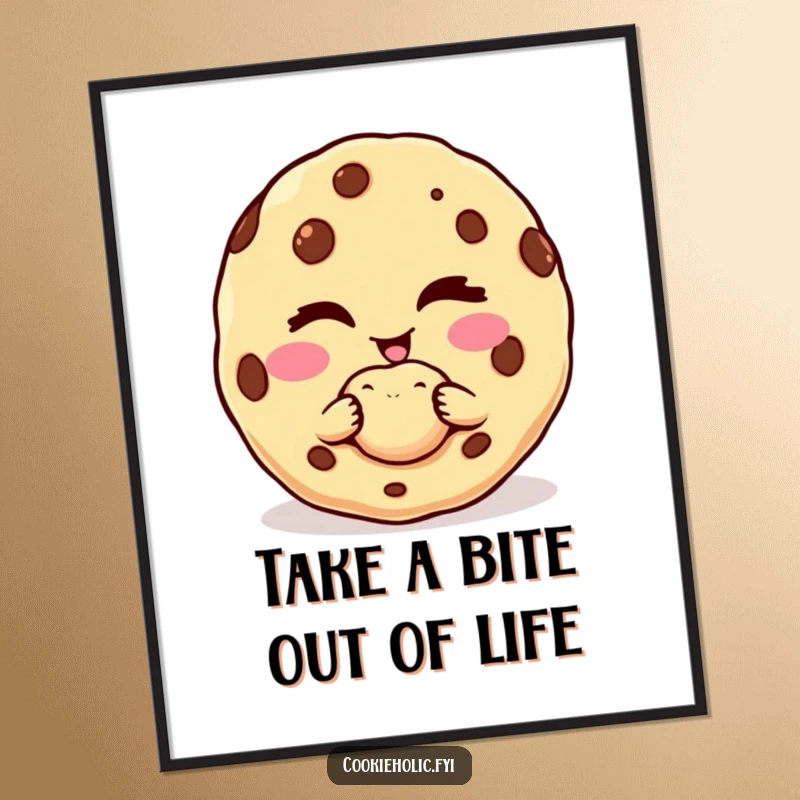 Funny Free Printable Wall Art: Cookie Character Winking Merrily While Offering a Perfectly Sized, Delicious Bite