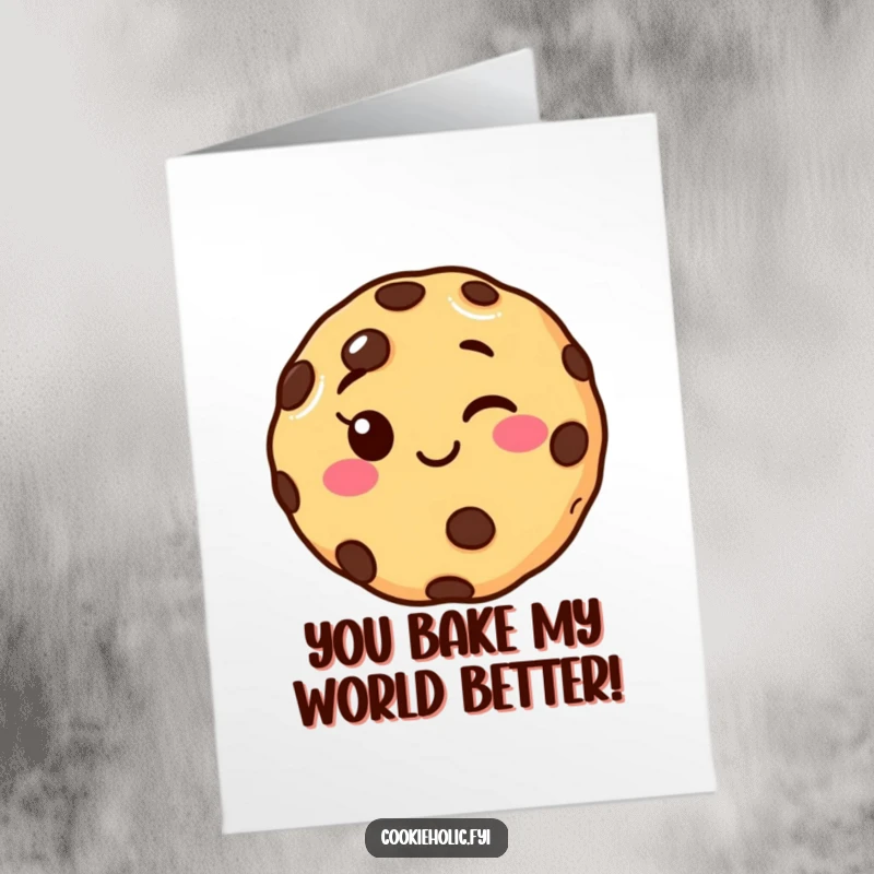 Funny Free Printable Birthday Card Featuring a Smiling Chocolate Chip Cookie Character Winking Playfully