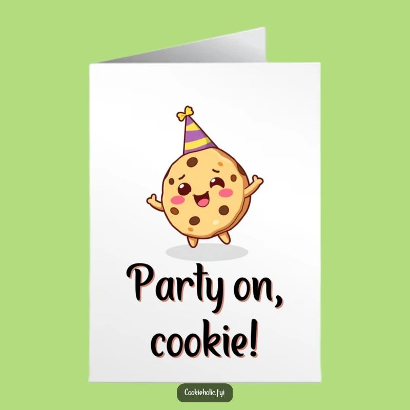 Free Printable Birthday Card: Joyful Spinning Cookie in Party Hat Fun