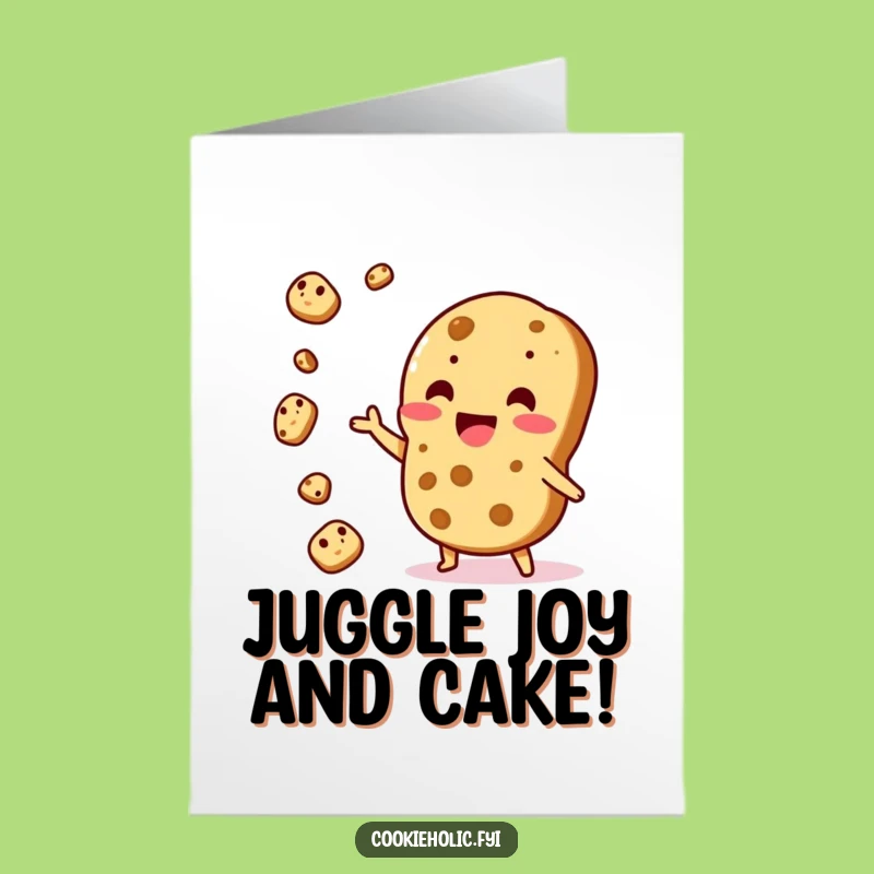 Free Printable Birthday Card: Juggling Kawaii Cookie, Funny Downloadable Gift