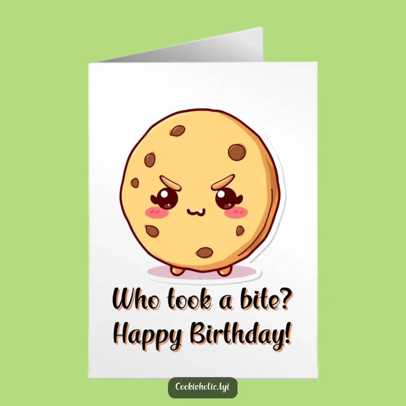 Free Printable Birthday Card: Mischievous Cookie Bite, Funny Downloadable Gift
