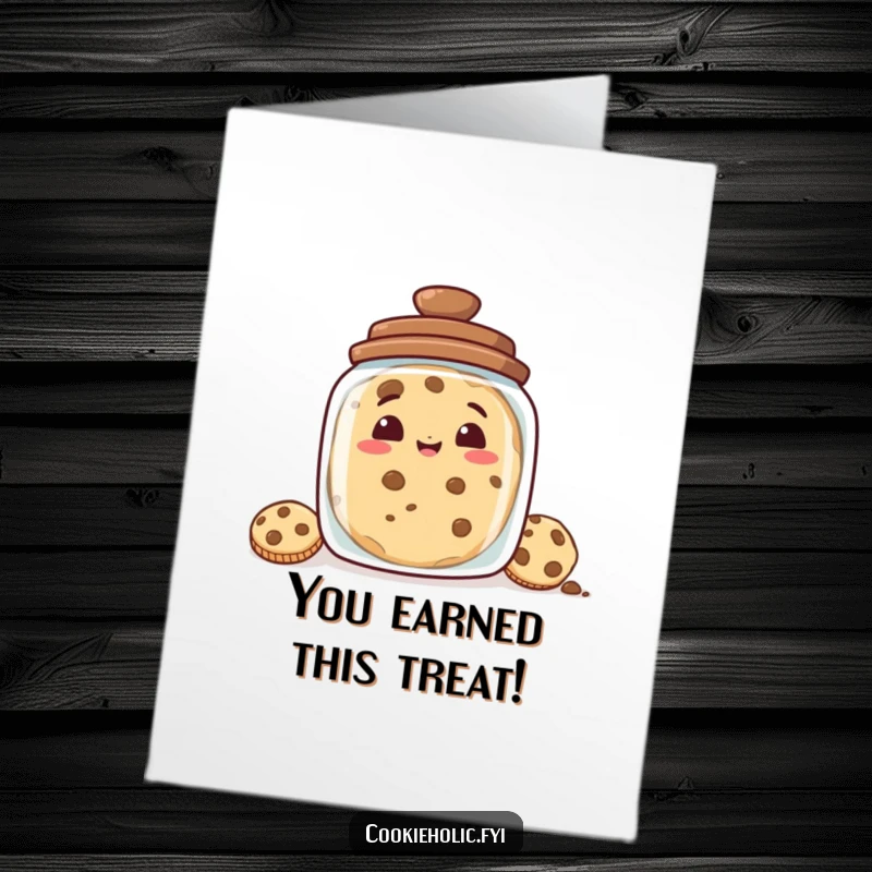 Funny Free Printable Congratulations Card with a cookie grinning slyly from behind a cookie jar, spreading cheer.