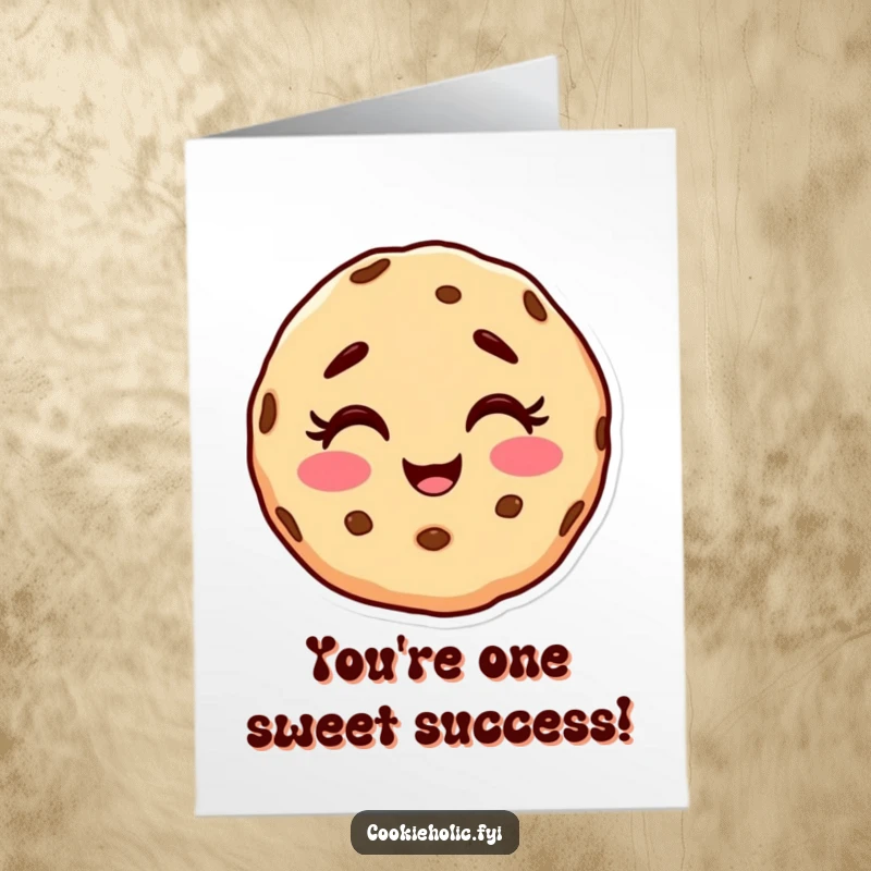 Funny Free Printable Congratulations Card: Giggling Cookie Character with a Happy, Smudged Face, Sharing Excitement