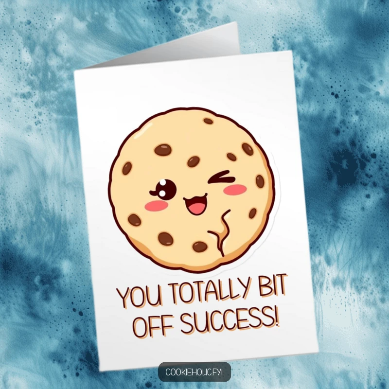 Funny free printable congratulations card featuring a cookie with a bite removed, winking playfully.