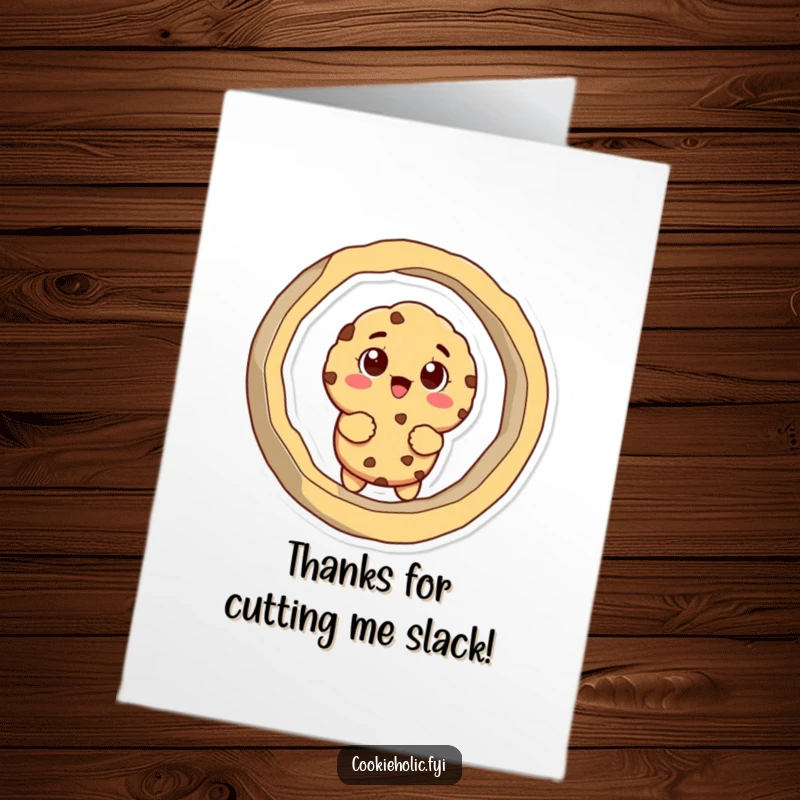 Funny Free Printable Thank You Card: A cookie character with a surprised expression is comically stuck inside a huge cookie cutter.