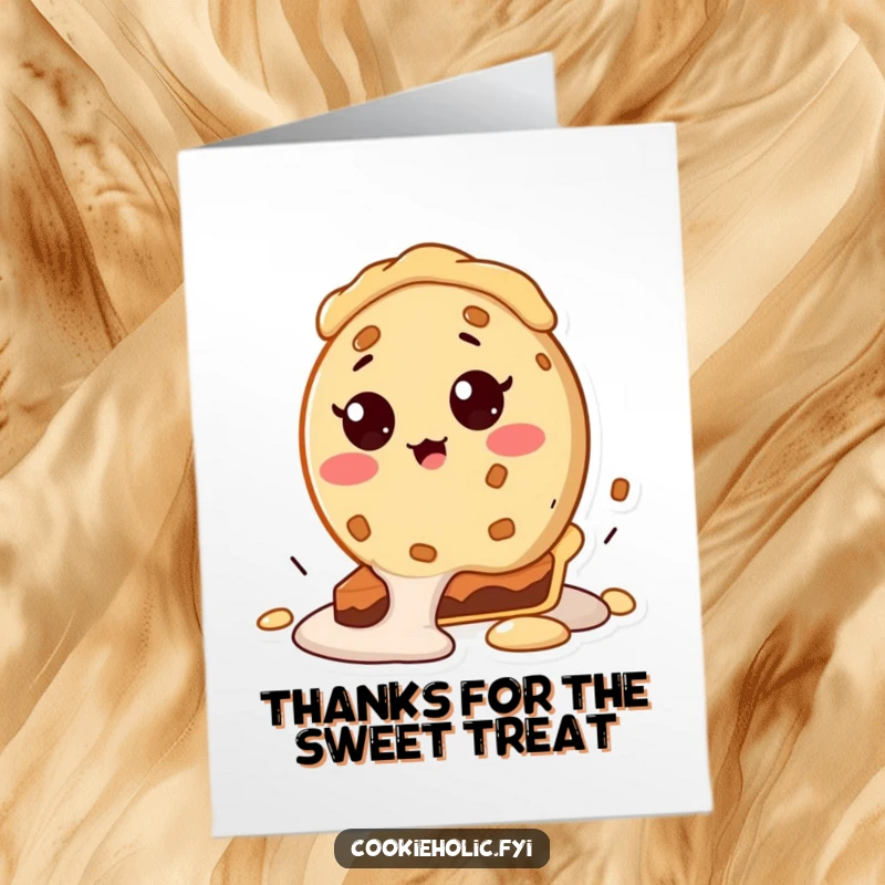 Funny Free Printable Thank You Card: Cookie character with a shocked expression falls into a pie, saying thanks.