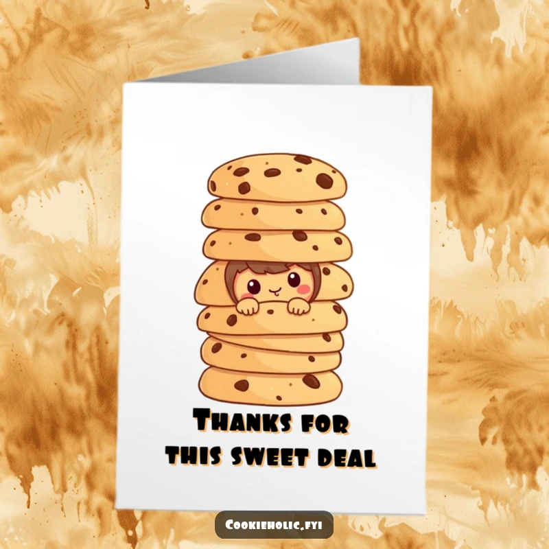 Funny Free Printable Thank You Card: A cookie character peeks from a stack of cookies, offering thanks.
